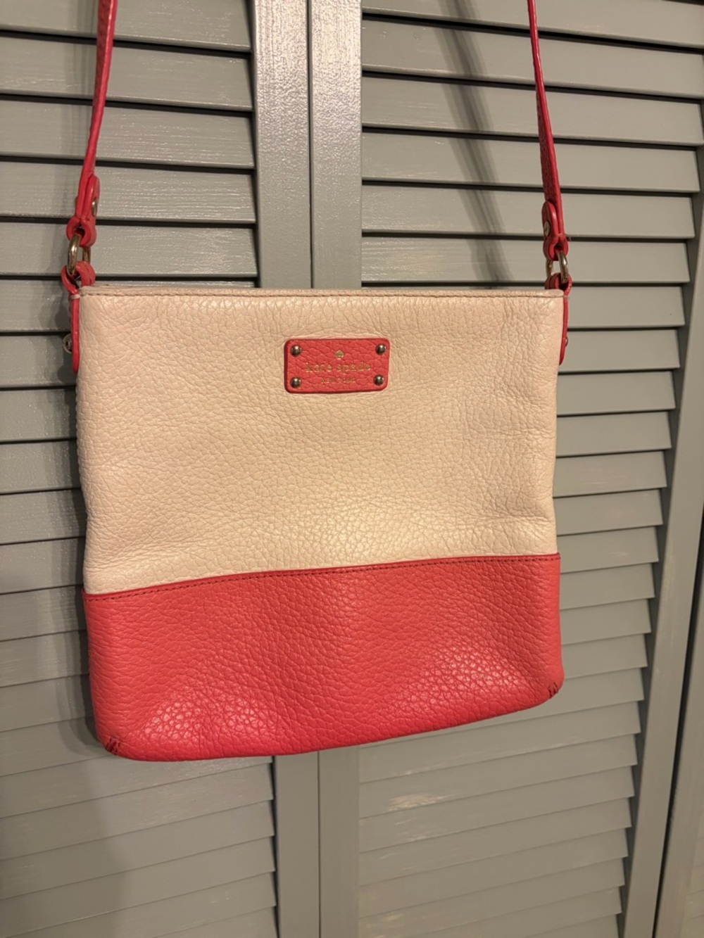 kate spade Cream and Coral Leather Crossbody with Adjustable Strap